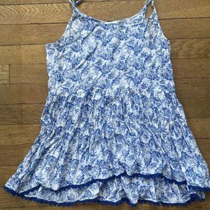 En Creme Tank top Blue Floral Print Spaghetti Strap Adjustable small